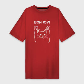 Платье-футболка хлопок с принтом Bon Jovi Рок кот в Екатеринбурге,  |  | bon | bon jovi | jovi | rock | бон | бон джови | глэм | группа | джови | джон | метал | рок | рок кот | роккот | хард