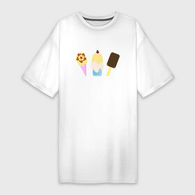 Платье-футболка хлопок с принтом Три десерта в Екатеринбурге,  |  | вкусное | десерт | молочное | мороженое | сладкое | стаканчик | эскимо