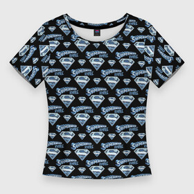 Женская футболка 3D Slim с принтом Логотип Супермена в Екатеринбурге,  |  | dc | алмаз | буква | герой | кларк кент | комиксы | логотип | паттерн | супермен | узон