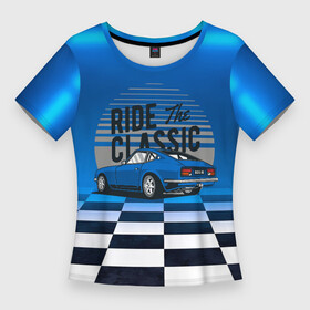 Женская футболка 3D Slim с принтом Ride the classic в Екатеринбурге,  |  | гонки | классика | ретро | ретро автомобиль | ретро машина | старая машина