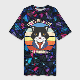 Платье-футболка 3D с принтом Кот в пиджаке в Екатеринбурге,  |  | деловой | кот | котенок | котик | кошка | серьезный