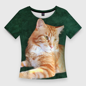 Женская футболка 3D Slim с принтом Мейн кун рыжий кот в Екатеринбурге,  |  | Тематика изображения на принте: cat | зеленая | зеленый | кот | котенок | котик | красивый | кун | мейн | порода | рыжий | фотография