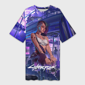 Платье-футболка 3D с принтом Jydy Джуди Cyberpunk2077 в Екатеринбурге,  |  | 2077 | cyberpunk | cyberpunk 2077 | judy | night city | vi | ви | джуди | жуди | кибер | киберпанк | найтсити | панк