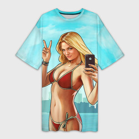 Платье-футболка 3D с принтом GTA Beach girl в Екатеринбурге,  |  | beach | blondie | girl | gta | gta 5 | ifruit | phone | блондинка | гта | гта 5 | девушка | купальник | пляж | телефон