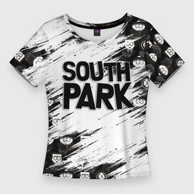 Женская футболка 3D Slim с принтом Южный парк  персонажи и логотип South Park в Екатеринбурге,  |  | eric | kenny | kyle | south park | stanley | кайл | кенни | мультфильм | саус парк | сауспарк | сериал | стэн | эрик | южный парк