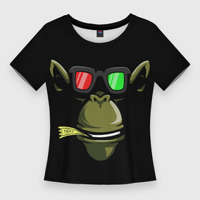 Женская футболка 3D Slim с принтом Обезьяна в 3Д очках в Екатеринбурге,  |  | голова животного | животное | кино | обезьяна | очки