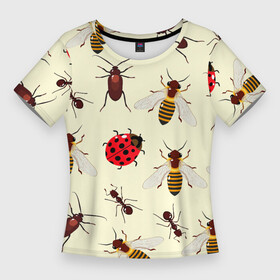 Женская футболка 3D Slim с принтом НАСЕКОМЫЕ БОЖЬИ КОРОВКИ ЖУКИ МУРАВЬИ ПЧЕЛЫ в Екатеринбурге,  |  | ant bee | beetle | insect | ladybug | божья коровка | жук | муравей пчела | насекомое