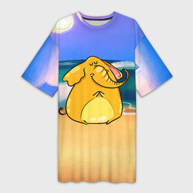 Платье-футболка 3D с принтом Желтый слон в Екатеринбурге,  |  | желтый слон | слон | слоненок | слониха | слоны
