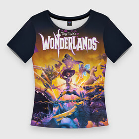 Женская футболка 3D Slim с принтом Tiny Tinas Wonderlands. Крошка Тина в Екатеринбурге,  |  | action | borderlands | rpg | shooter | tina | tiny | tiny tina’s wonderlands | wonderlands | крошка | пограничье | тина | шутер | экшн