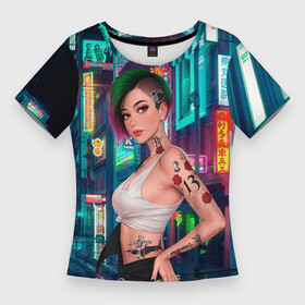 Женская футболка 3D Slim с принтом Judy Cyberpunk2077 Киберпанк в Екатеринбурге,  |  | 2077 | cyberpunk | cyberpunk 2077 | judy | night city | vi | ви | джуди | жуди | кибер | киберпанк | найтсити | панк