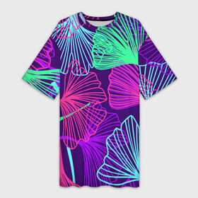 Платье-футболка 3D с принтом Neon color pattern  Fashion 2023 в Екатеринбурге,  |  | color | fashion | leaf | neon | pattern | лист | мода | неон | узор | цвет