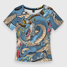 Женская футболка 3D Slim с принтом Синий дракон монст в Екатеринбурге,  |  | дракон | монстр | япония | ящер