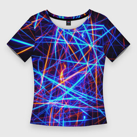 Женская футболка 3D Slim с принтом Neon pattern  Fashion 2055 в Екатеринбурге,  |  | fashion | light | neon | pattern | vanguard | авангард | мода | неон | свет | узор