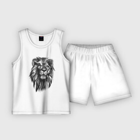 Детская пижама с шортами хлопок с принтом Черно белая голова льва в Екатеринбурге,  |  | большая кошка | голова льва | лев | хищник | царь зверей