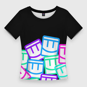 Женская футболка 3D Slim с принтом Разноцветные лого REC ROOM в Екатеринбурге,  |  | game | rec room | smile | vr | vr game | виар | виртуальная реальность | игры виар | рек рум | рекрум | смайлик