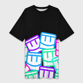 Платье-футболка 3D с принтом Разноцветные лого REC ROOM в Екатеринбурге,  |  | game | rec room | smile | vr | vr game | виар | виртуальная реальность | игры виар | рек рум | рекрум | смайлик