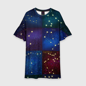 Детское платье 3D с принтом Созвездия Северного полушария летом в Екатеринбурге, 100% полиэстер | прямой силуэт, чуть расширенный к низу. Круглая горловина, на рукавах — воланы | constellations | galaxy | stars | вселенная | звезды | небо | ночное | полушарие | северное | созвездия