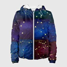 Женская куртка 3D с принтом Созвездия Северного полушария летом в Екатеринбурге, ткань верха — 100% полиэстер, подклад — флис | прямой крой, подол и капюшон оформлены резинкой с фиксаторами, два кармана без застежек по бокам, один большой потайной карман на груди. Карман на груди застегивается на липучку | constellations | galaxy | stars | вселенная | звезды | небо | ночное | полушарие | северное | созвездия