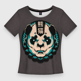 Женская футболка 3D Slim с принтом Символ Панды в Екатеринбурге,  |  | bear | black | eyes | green | hieroglyphs | panda | pandas | rosary | symbol | white | yang | yin | белые | белый | глаза | зеленые | иероглифы | инь | медведь | медведя | панда | панды | символ | черно | четки | янь
