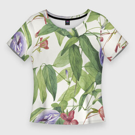 Женская футболка 3D Slim с принтом Цветы Нежная Листва в Екатеринбурге,  |  | flowers | природа | растение | флора | цветы