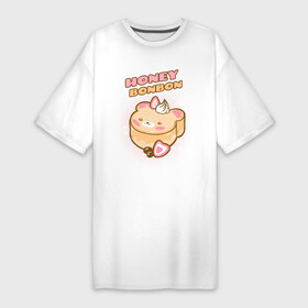 Платье-футболка хлопок с принтом Honey Bonbon в Екатеринбурге,  |  | kawai | kawaii | аниме | еда | кекс | кот | котейка | котомама | котопапа | котэ | кошка | медвеженок | медовый | мило | напиток | пародия | сладкое | сладкоежка | торт | тортик | фастфуд