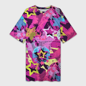 Платье-футболка 3D с принтом Star Colorful Pattern  Fashion  Neon в Екатеринбурге,  |  | color | fashion | neon | star | звезда | мода | неон | цвет