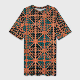 Платье-футболка 3D с принтом Абстракция из синих и черных квадратов и треугольников в Екатеринбурге,  |  | abstraction | shapes | squares | triangles | абстракция | квадраты | линии | молодежный | оранжевый | синий | современный | треугольники | фигуры | черный