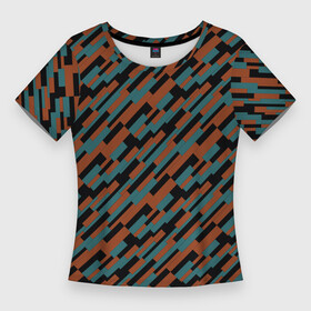 Женская футболка 3D Slim с принтом Разноцветные прямоугольники абстракция в Екатеринбурге,  |  | abstraction | rectangles | squares | абстракция | квадраты | линии | молодежный | оранжевый | прямоугольники | синий | современный | фигуры | черный