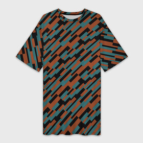Платье-футболка 3D с принтом Разноцветные прямоугольники абстракция в Екатеринбурге,  |  | abstraction | rectangles | squares | абстракция | квадраты | линии | молодежный | оранжевый | прямоугольники | синий | современный | фигуры | черный