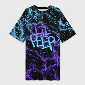 Платье-футболка 3D с принтом lil peep  neon  молнии в Екатеринбурге,  |  | lil peep | lil prince | pink | зарубежная музыка | лил пип | маленький принц
