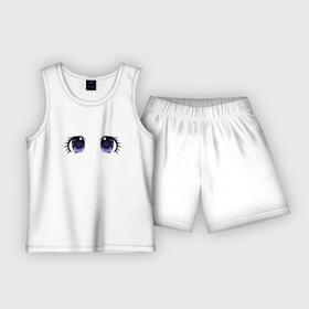 Детская пижама с шортами хлопок с принтом Аниме глаза, космос в Екатеринбурге,  |  | kawaii | аниме | глаза | звезды | зрачки | космос | милые | сердечки | фиолетовые