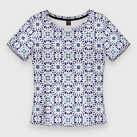 Женская футболка 3D Slim с принтом ПАТТЕРН  ГЕОМЕТРИЧЕСКИЙ ЗИМНИЙ в Екатеринбурге,  |  | background | pattern | геометрические узоры | геометрия | желтый | орнамент | паттерн | синий | узор | узоры | фигуры | фон