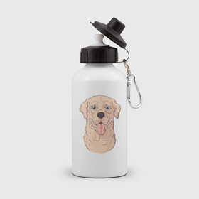 Бутылка спортивная с принтом Морда пса с высунутым языком в Екатеринбурге, металл | емкость — 500 мл, в комплекте две пластиковые крышки и карабин для крепления | пес | песик | собака | собачка | язык