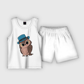 Детская пижама с шортами хлопок с принтом Совушка в шляпке в Екатеринбурге,  |  | в шляпе | птица | рисунок | сова | совушка | филин | шляпа