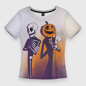 Женская футболка 3D Slim с принтом Spooky Month. Skid and Pump в Екатеринбурге,  |  | pump | skid | spooky dance | spooky month | жуткий месяц | жуткий танец | памп | скид