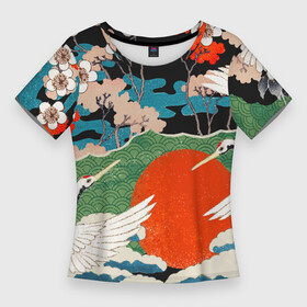 Женская футболка 3D Slim с принтом Воспоминания об Японии в Екатеринбурге,  |  | аисты | искусство | картина | пейзаж | япония
