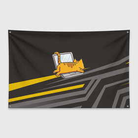 Флаг-баннер с принтом Котик лежит на ноутбуке в Екатеринбурге, 100% полиэстер | размер 67 х 109 см, плотность ткани — 95 г/м2; по краям флага есть четыре люверса для крепления | кот | кот на ноутбуке | котенок | котик | кошка | ноут | ноутбук | сон
