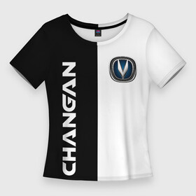 Женская футболка 3D Slim с принтом CHANGAN  ЧЕРНО БЕЛЫЙ в Екатеринбурге,  |  | 75 fl | auto | avto | cars | changan | cs35 | cs75 fl | drive | авто | автомобиль | китай | кроссовер | обзор | скорость | форма | чанган