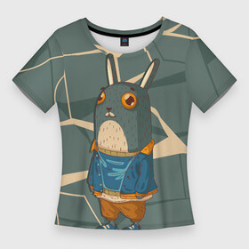 Женская футболка 3D Slim с принтом Удивленный кролик в Екатеринбурге,  |  | животное | зайчик | заяц | кролик | модный | разводы | рысак