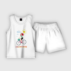 Детская пижама с шортами хлопок с принтом Прогулка на велике в Екатеринбурге,  |  | арт | велик | велосипед | детям | для девочек | дочке | женская | красочная | летняя | лето | облака | ребенку | рисунок | с рисунком | солнце | солнышко | хлопковая | хлопок