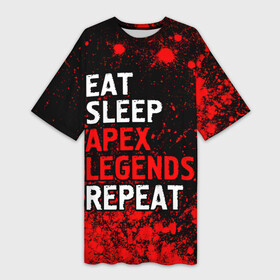 Платье-футболка 3D с принтом Eat Sleep Apex Legends Repeat + Краска в Екатеринбурге,  |  | apex | eat sleep apex legends repeat | legends | logo | апекс | игра | игры | краска | краски | легент | лого | логотип | символ
