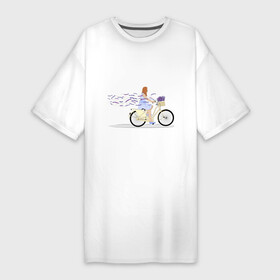 Платье-футболка хлопок с принтом Девушка с лавандой в Екатеринбурге,  |  | Тематика изображения на принте: велосипед | девушка | девушка на велосипеде | лаванда | цветок