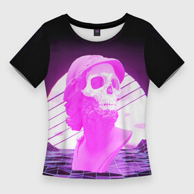 Женская футболка 3D Slim с принтом Vaporwave  Skull  Психоделика в Екатеринбурге,  |  | mountains | psychedelic | skull | sun | vaporwave | горы | психоделика | солнце | череп
