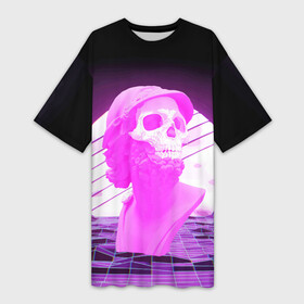 Платье-футболка 3D с принтом Vaporwave  Skull  Психоделика в Екатеринбурге,  |  | mountains | psychedelic | skull | sun | vaporwave | горы | психоделика | солнце | череп