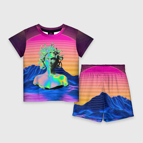 Детский костюм с шортами 3D с принтом Gorgon Medusa  Vaporwave  Neon  Mountains в Екатеринбурге,  |  | color | face | gorgon | medusa | neon | snake | vaporwave | горгона | змея | лицо | медуза | неон | цвет