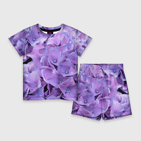 Детский костюм с шортами 3D с принтом фиолетово сиреневые цветы в Екатеринбурге,  |  | art | flowers | детские | для девочек | женские | полевые | с цветами | сиреневые | фиолетовые | цветочный принт | цветы