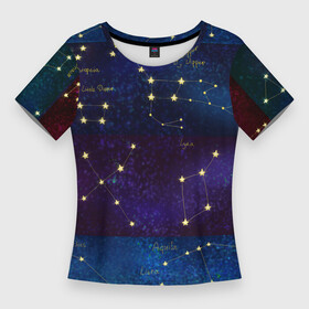Женская футболка 3D Slim с принтом Самые известные созвездия Северного полушария летом в Екатеринбурге,  |  | constellations | galaxy | stars | вселенная | звезды | небо | ночное | полушарие | северное | созвездия