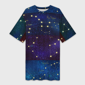 Платье-футболка 3D с принтом Самые известные созвездия Северного полушария летом в Екатеринбурге,  |  | constellations | galaxy | stars | вселенная | звезды | небо | ночное | полушарие | северное | созвездия