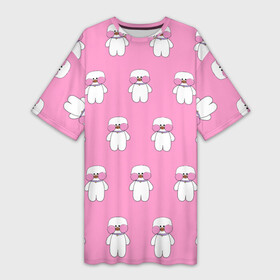 Платье-футболка 3D с принтом ЛАЛАФАНФАН на розовом фоне в Екатеринбурге,  |  | duck draw | lalafanfan | желтая утка | китайские утки | корейская утка | лалафанфан | утка