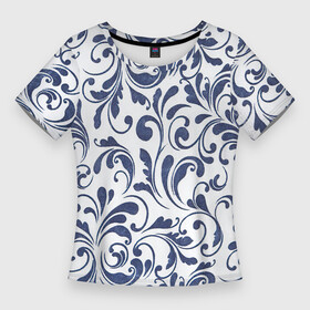 Женская футболка 3D Slim с принтом Гжелевый рисунок в Екатеринбурге,  |  | арт | вектор | гжель | народный рисунок | рисунок | синий | синий рисунок | хохлома | цветок | цветы